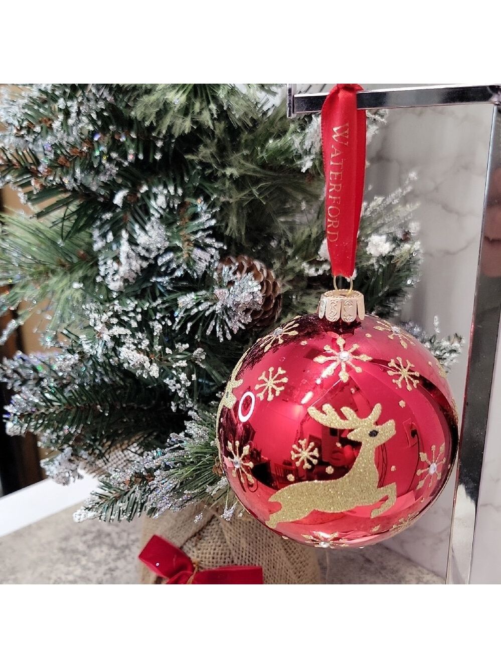 Waterford Holiday Heirlooms Red Reindeer Ball Christmas Ornament